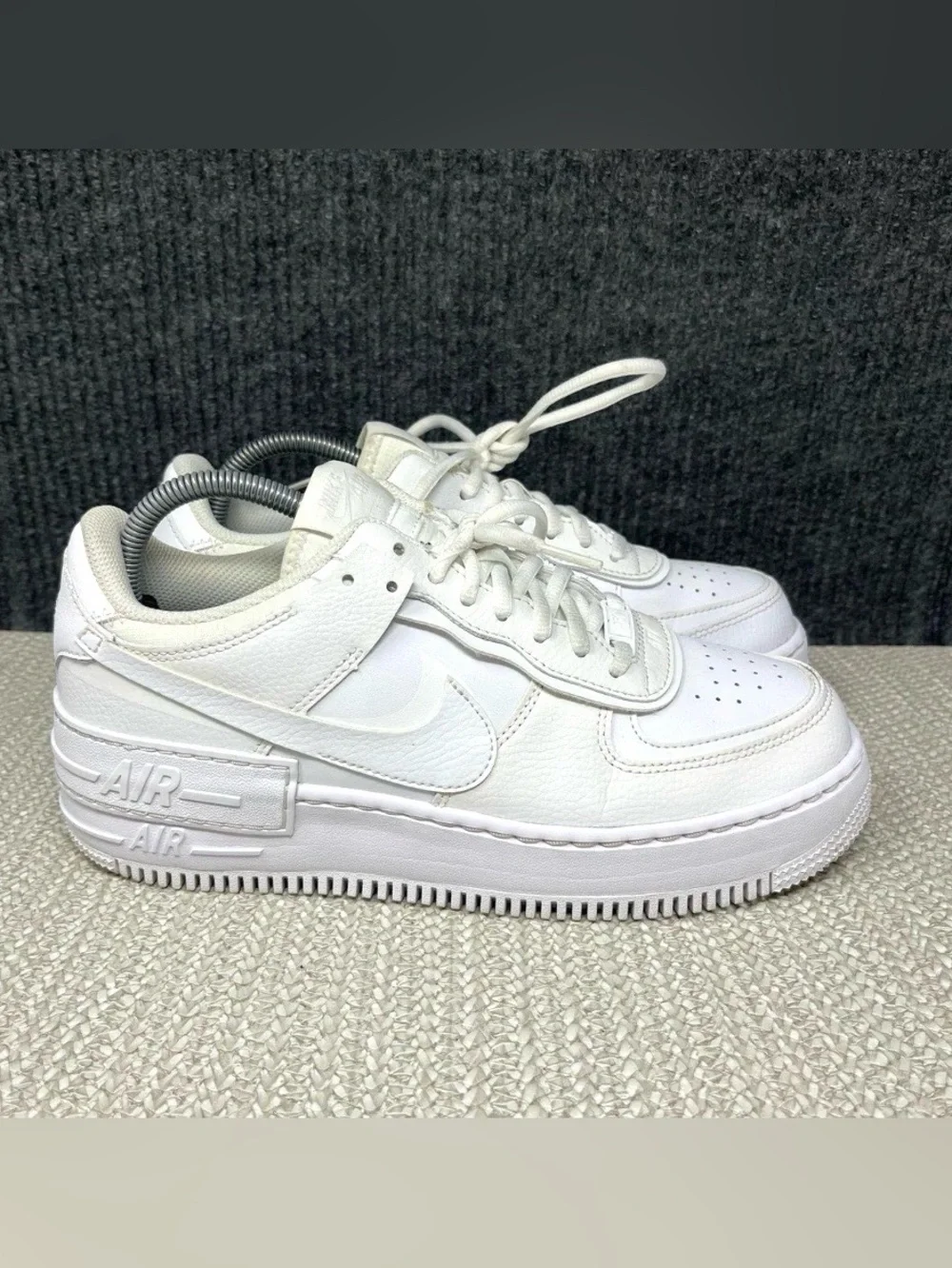 Nike Air Force 1 Shadow Triple White Leather Shoes Women's Size 5.5
